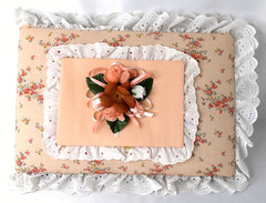 VTG Shabby Chic Photo Album Padded Floral Fabric Lace 3-Ring Binder 13.5×9 EUC