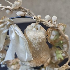 Vintage Wedding Cake Topper: Fabric Flowers, lace, plastic