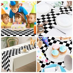 6 Pcs Black and White Checkered Table Runner 14 x 108 Inch Disposable Plastic…