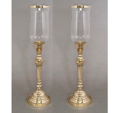 Candle Holder Brass Clear Glass Shade and Brass Ring 5.5″Dia 19.5″High Set/2