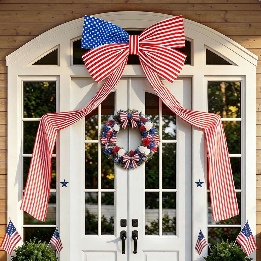 4th of July Decorations Outdoor – 6.5FT Giant Patriotic Bow – Fourth of July Mem