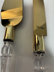 Clear Gold Cake Knife and Server Set, Steel Plated Blades with Acrylic Handles