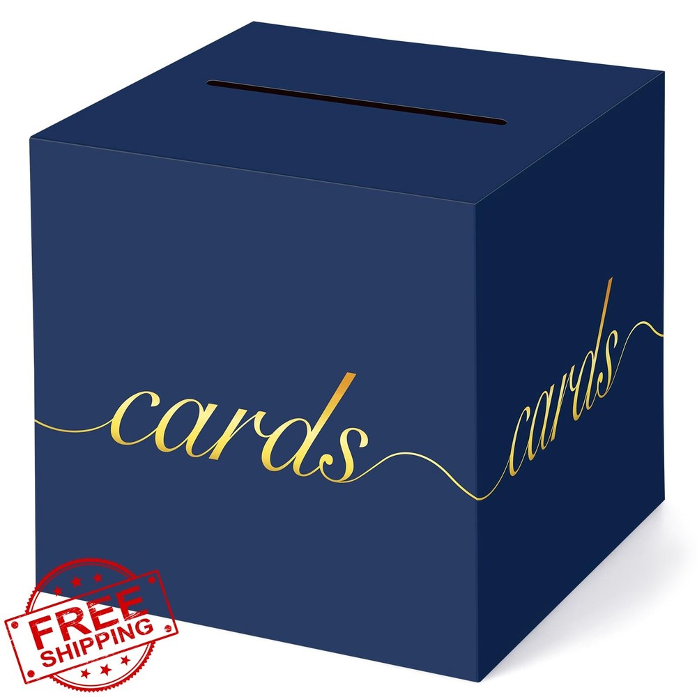 Hxezoc Navy Blue Gold Card Box Wedding Money Holder