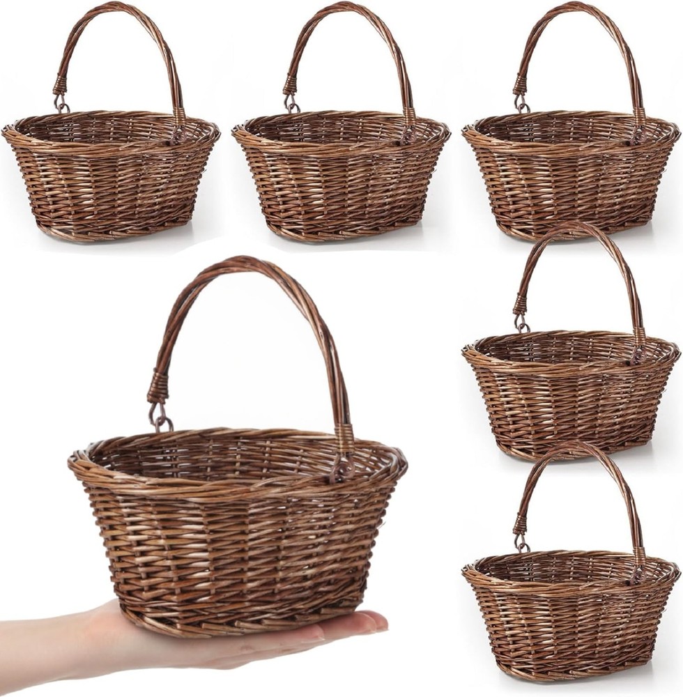 Small Wicker Basket with Handle Flower Girl Baskets Oval Willow Woven Braided…
