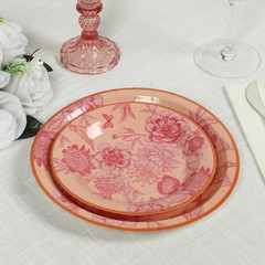 50 Dessert and Dinner Plates with Gold Rim – Dusty Rose Spring Floral Print