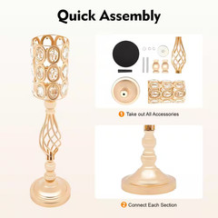 24 In. H Gold Metal Iron Crystal Decor Vases Wedding Party Table Decoration Vase