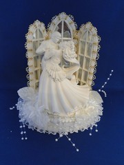 New Elegant White Resin dancing Bridal Couple , Chapel mirror Window Caketop, #1