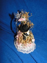 New Western Bride & Groom & Cowboy Hat, Blown Glass Heart Wedding Caketop, #400