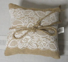 Studio His & Hers Burlap & Lace Floral Wedding Ring Pillow Jute tie