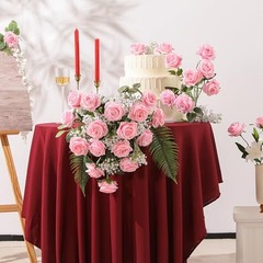12PCS Artificial Silk Flowers Realistic Roses Bouquet Long 12Pcs Flowers Pink
