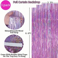 3 Pack Foil Curtain Backdrop 3.3×6.6 ft Tinsel Fringe Curtains for Parties Me…