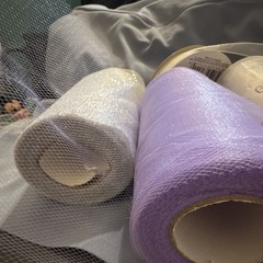 Glimmer & Matte Tulle Rolls, Glitter, White Silver Purple, New and Used
