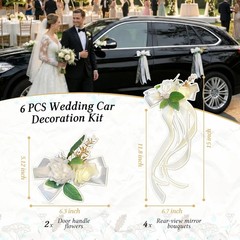6 Pcs Ivory & White Rose Wedding Car Decoration Kit – Bouquet Door Handle & Rear