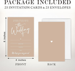 Wedding Invitations – Minimalism Brown – 25 Wedding Invites With Envelopes, Doub