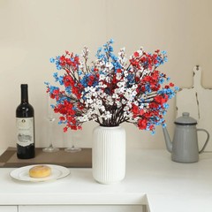 Hananona 10 Pcs 4th of July Flowers Artificial Babys Breath Fake Silk Red White