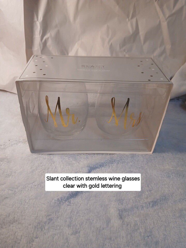Wedding Day Wine Glasses Mr. & Mrs. Stemless Wine Glasses By Slant