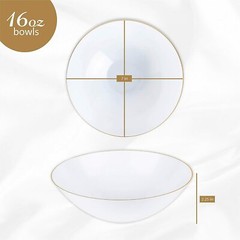 White Plastic Bowls 16 Oz Soup Dessert With Gold Rim Disposable Tableware Party