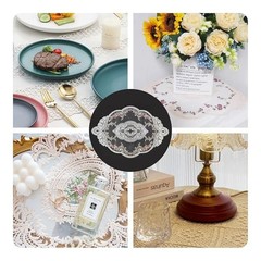 2Pcs Oval Embroidered Retro Lace Placemats for Home 14.6 X 9.8 Inch White