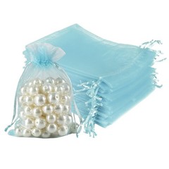 Drawstring Organza Bags, 100pcs Small Gift Pouches, Party Favors, Blue