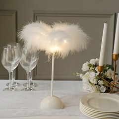 15″ WHITE Feather DESK LAMP Decorative LED Light Table Centerpiece Party Home