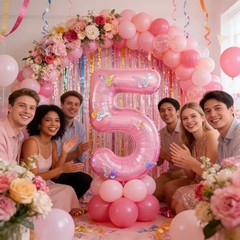 40 Inch Number Balloon Pink Large Mylar Foil Pink Number Balloons and Pink5