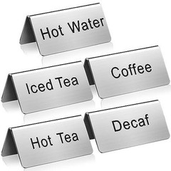 Hicarer 5 Pcs Stainless Steel Table Tent Sign Coffee Signs Tea Beverage Table X