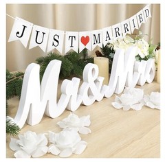White Wooden Mr and Mrs Signs for Wedding Table, with Just Married Banner NEW