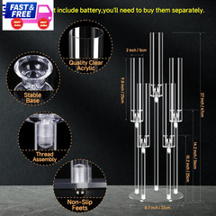 4pc 5-Arm Acrylic Candelabra Centerpieces Clear Candle Holders w/ LED Shades