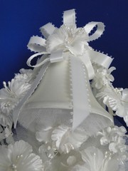 New Vintage Elegant White Satin Bell, white white floral Wedding Caketop #404