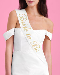 Bride and Groom Sash Duo 2 Pack | White and Black Satin, Gold Foil