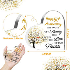 50Th Anniversary Wedding Gifts for Couple Parents, Acrylic Heart Cake Topper Dec
