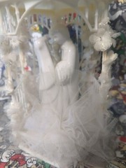 Vintage Wilton Bride and Groom Gazebo Wedding CakeTop White Porcelain 90s