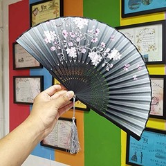 4 Pack Folding Hand Fan Bamboo Compartments with Tassel Women Hollow Bamboo Ha…