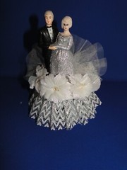 New 25th Wedding Anniversary Couple Caketopper with Bride & Groom in Silver #57