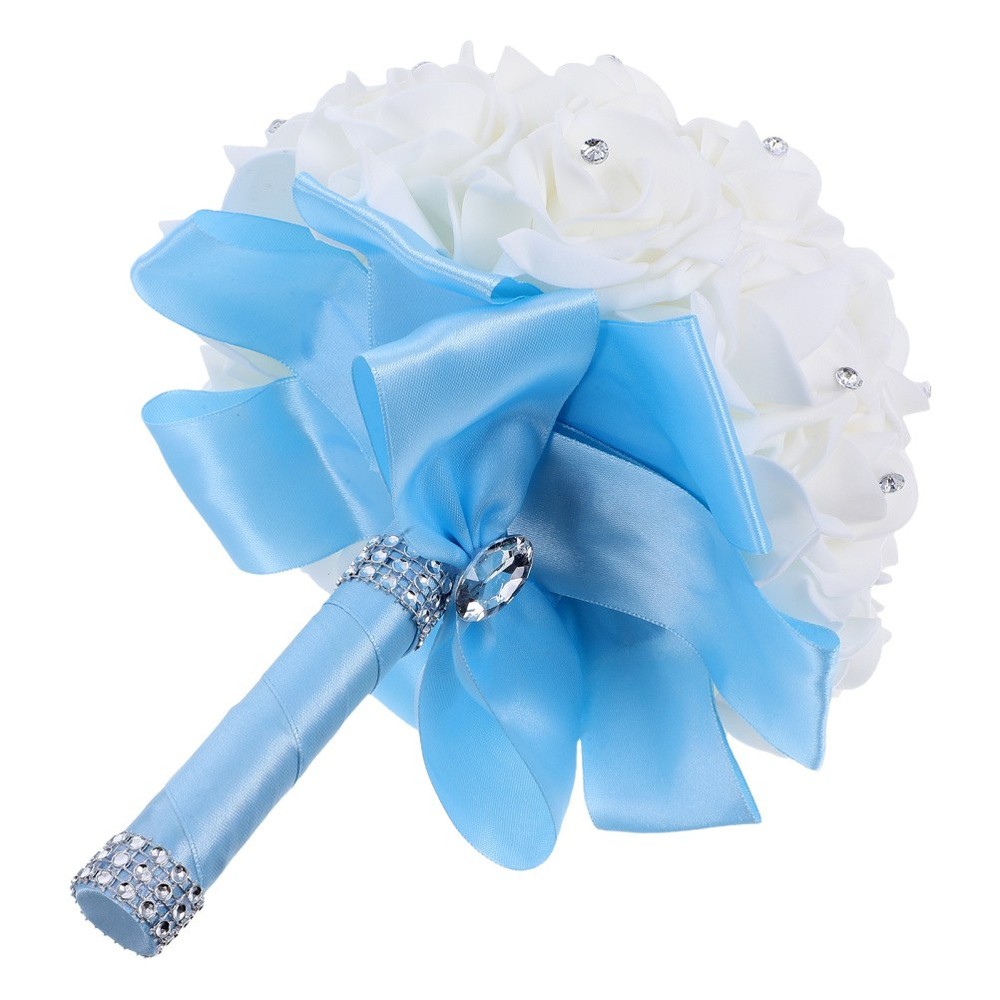 Simulated Rose Bouquet Artificial Flower Wedding Hand Flowers Ribbon