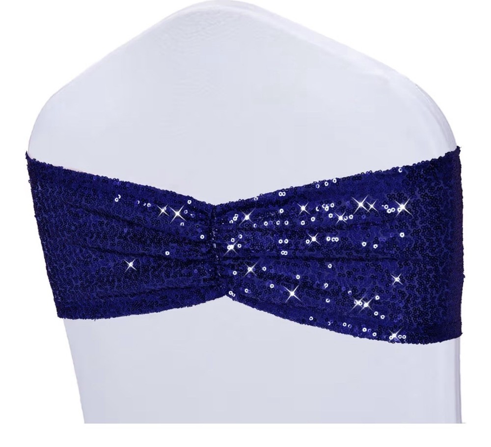 Navy Blue Sequin Chair Sash 14x6in Sparkling Glitter Stretch Wedding Decor