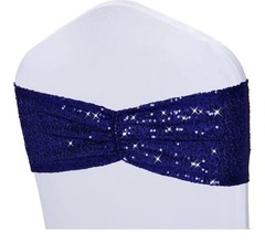 Navy Blue Sequin Chair Sash 14x6in Sparkling Glitter Stretch Wedding Decor