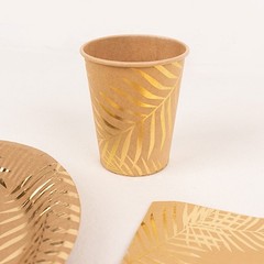 72 NATURAL Disposable Paper TABLEWARE SET GOLD Palm Leaves Print Party Events