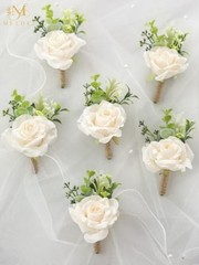 Wrist Corsage and Boutonniere Set Champagne-c 1 Boutonniere&1 Wrist Corsage