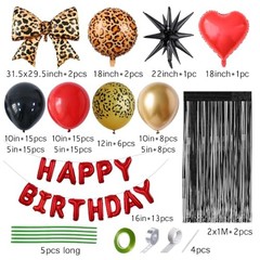 Red Black Cheetah Print Birthday Decorations Balloons Kit, 112Pcs Red Black