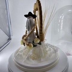 Roped with Love ~ Western Cake Topper Groom Black Cowboy Hat Bride in White READ