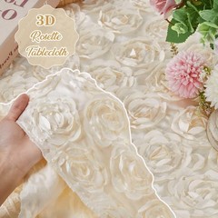 60″ Round Tablecloth Ivory Wedding Satin Rosette Tablecloth (#M12)