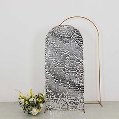 6 ft SILVER Big Payette Sequin Fitted Round Top Wedding Arch STAND COVER Party