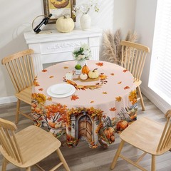 Fall Round Tablecloth 70 inches – Water Resistant Thanksgiving Table Cloth Pu…