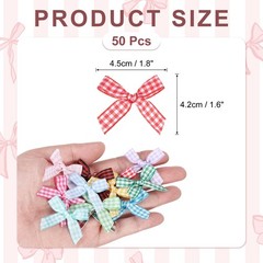 50 Pcs Mini Gingham Ribbon Bows 1.8 Inch Satin Ribbon Bows Red White