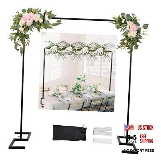8.2 FT Wedding Arch Rectangle Stand Square Backdrop Stand, Extra Matte Black