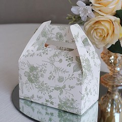 25 SAGE GREEN Tote Favor BOXES Floral Printed Gift Holders Party Decorations