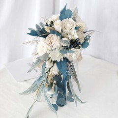 Peacock Blue Bouquet Silk Fake Flowers Bridal Drop Shape Wedding Supplies Decor
