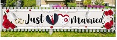 Just Married Banner Outdoor Indoor Wedding Decoration 9’10» x 20″ Fence Table