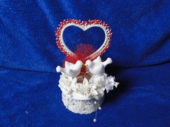 New Petite 40TH Wedding Anniversary Caketopper with love Birds & Gold Rings #22